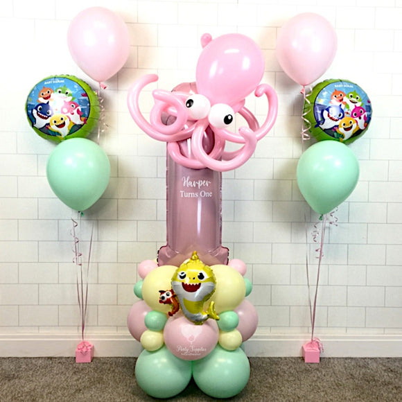 COLLECTION ONLY - Baby Pink Number Tower Personalised with a Name & Octopus + Sets of Foil Clusters