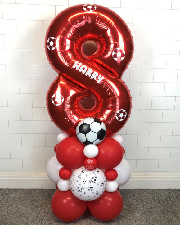 COLLECTION ONLY - FOOTBALL Red & White Number Tower Personalised with a Name & Footballs