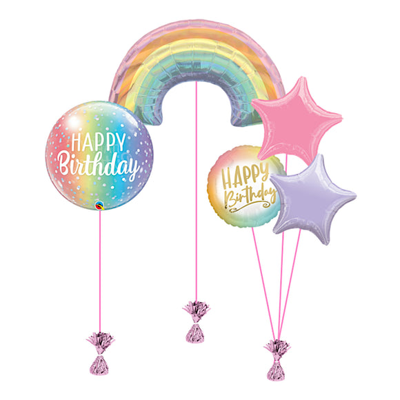 COLLECTION ONLY - Rainbow Balloon Bundle Filled with Helium & Dressed with Ribbon & Weights