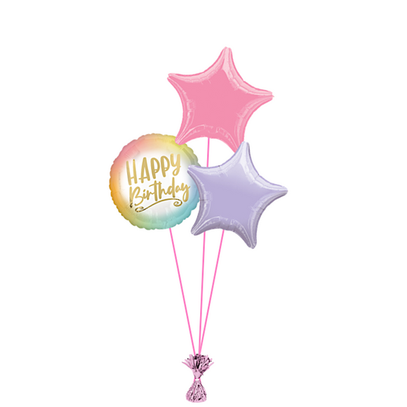 COLLECTION ONLY - Happy Birthday 3 Foil Balloon Bouquet Filled with Helium & Dressed with Ribbon & Weight