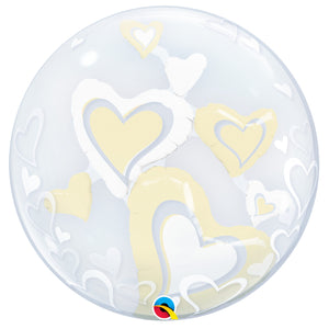 COLLECTION ONLY - Heart Shaped Balloons inside a Clear Bubble Filled with Helium & Dressed with Ribbon & Weight