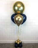 COLLECTION ONLY - Personalised Gold Orbz Balloon, Gold & Navy Balloon Pyramid & Balloon Base