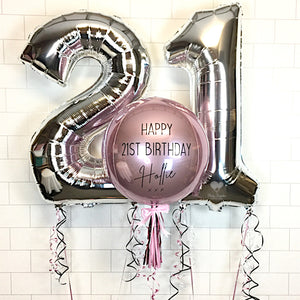 COLLECTION ONLY - Personalised Pink Orbz Balloon, 2 Large Silver Numbers