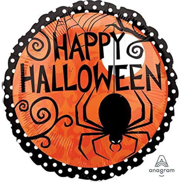 COLLECTION ONLY - 1 Happy Halloween Foil Balloon Filled with Helium & Dressed with Ribbon & Weight