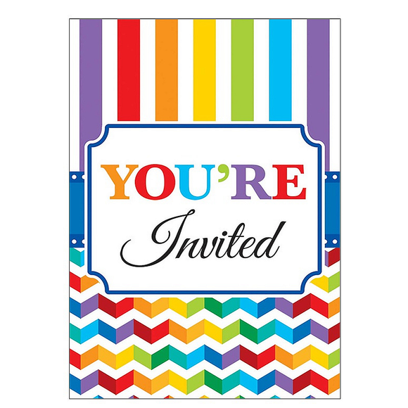 20 Bright Rainbow Party Invitations, Envelopes & Seals, Save the Date Stickers