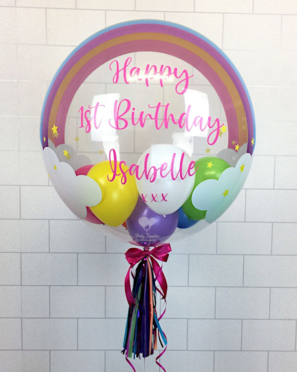 COLLECTION ONLY - Rainbow Print Bubble - Multi Coloured Balloons - Pink Message
