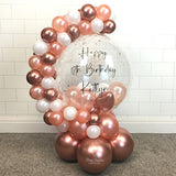 COLLECTION ONLY - Rose Gold & White Bubble Garland - Black Message - Rose Gold Leaf