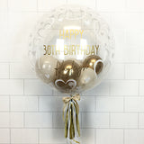 COLLECTION ONLY - Heart Print Bubble Balloon - Gold & Cream Balloons - Gold Message