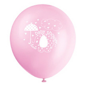8 Umbrellaphants Pink Baby Shower Latex Balloons