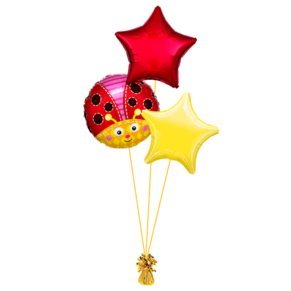 COLLECTION ONLY -  Ladybird 3 Foil Balloon Bouquet Filled with Helium & Dressed with Ribbon & Weight