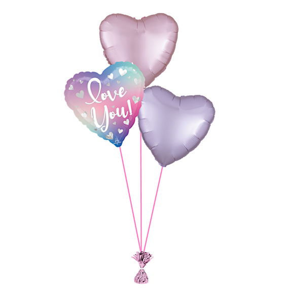COLLECTION ONLY -  Love You 3 Foil Balloon Bouquet Filled with Helium & Dressed with Ribbon & Weight