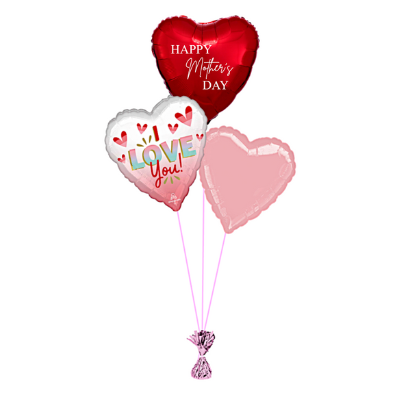 COLLECTION ONLY -  I Love You 3 Foil Balloon Bouquet Filled with Helium & Dressed with Ribbon & Weight