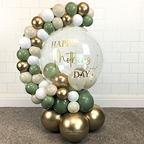 COLLECTION ONLY - Green, Gold, White & Cream Bubble Garland - Gold Message - Gold Leaf
