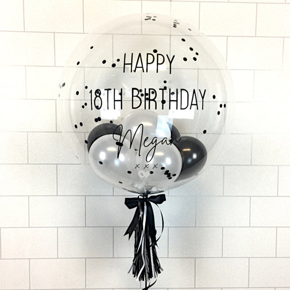 COLLECTION ONLY - Clear Bubble - Black & White Balloons - Black Confetti - Black Message