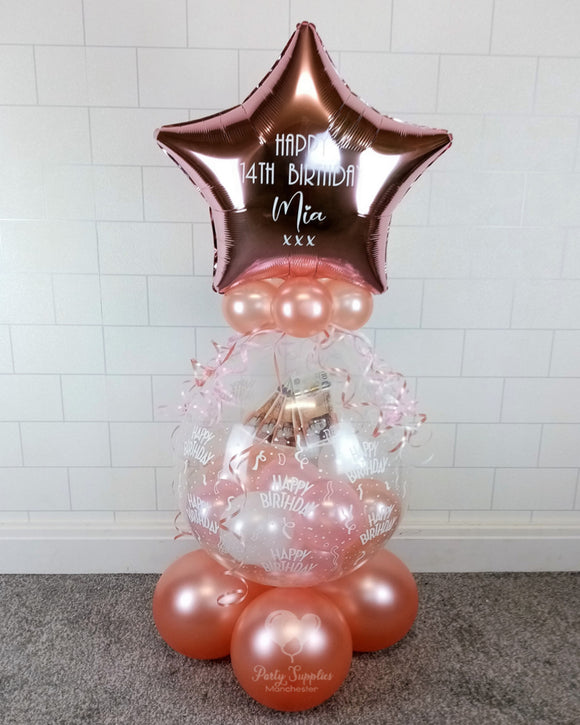 COLLECTION ONLY -  Happy Birthday Print Gift Balloon Topped with Rose Gold Personalised Star