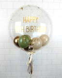 COLLECTION ONLY - Clear Bubble - Green, Cream, Chrome Gold Balloons - Gold Leaf - Gold Message