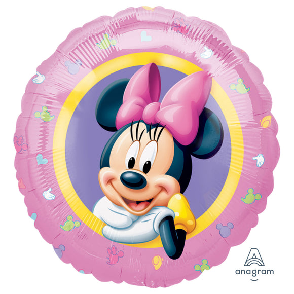 Collection Only - 1 Minnie Moue Licensed Standard Foil Balloon Filled with Helium & Dressed with Ribbon & Weight