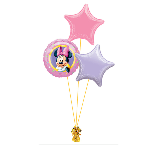COLLECTION ONLY - Minnie Mouse 3 Foil Balloon Bouquet Filled with Helium & Dressed with Ribbon & Weight