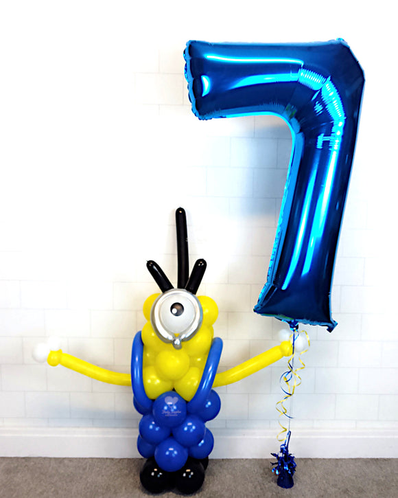 COLLECTION ONLY - Yellow & Blue Character Balloon Buddie & Large Royal Blue Helium Filled Number