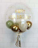 COLLECTION ONLY - Clear Bubble - Green, Cream, Chrome Gold Balloons - Gold Leaf - Gold Message