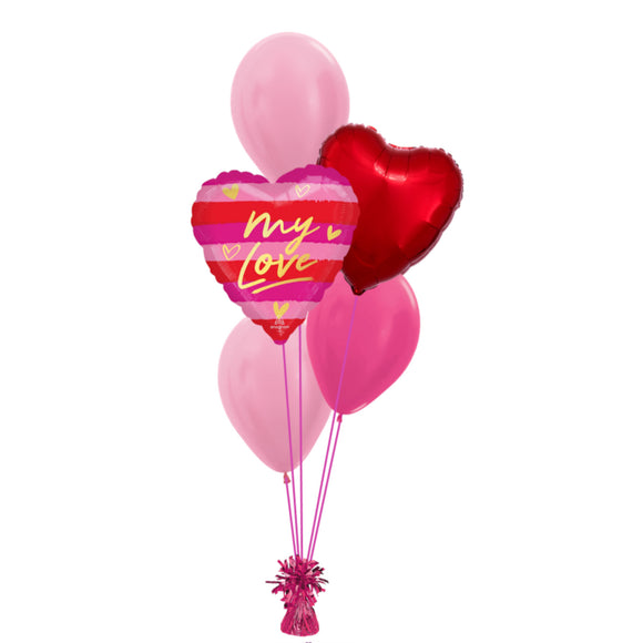 COLLECTION ONLY - My Love Latex 5 Balloon Bouquet Filled with Helium & Dressed with Ribbon & Weight