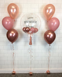 COLLECTION ONLY - Clear Bubble Balloon - Rose Gold & Rosewood Balloons - Black Message + 2 Clusters