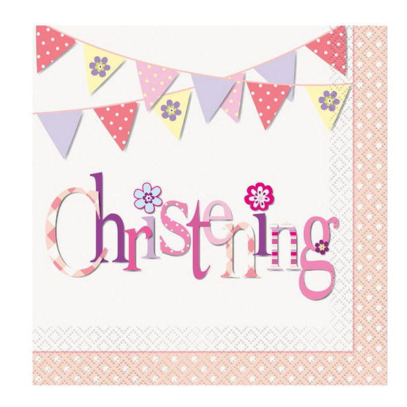 16 Pink Bunting Christening Paper Luncheon Napkins