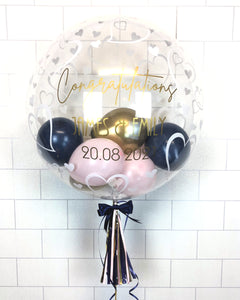 COLLECTION ONLY - Heart Bubble - Pink, Gold, Navy Balloons - Gold Message