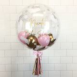COLLECTION ONLY - Baby Footprint Bubble - Pink & Gold Balloons - Gold Message