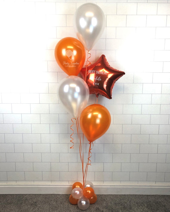 COLLECTION ONLY - Orange Bouquet 4 Latex Balloons, 1 Personalised Star & Balloon Base