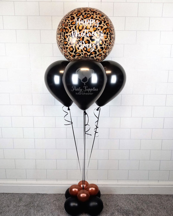 COLLECTION ONLY - Personalised Leopard Print Orbz Balloon, Black Balloon Pyramid & Balloon Base