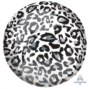 COLLECTION ONLY - 1 Snow Leopard Print 16" Orbz Balloon Filled with Helium & Dressed with a Balloon Collar, Ribbon & Weight