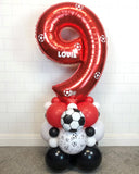 COLLECTION ONLY - FOOTBALL Red, Black & White Number Tower Personalised with a Name & Footballs