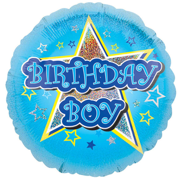 COLLECTION ONLY - 1 Blue & Yellow Birthday Boy!  Standard Foil Filled with Helium & Dressed with Ribbon & Weight
