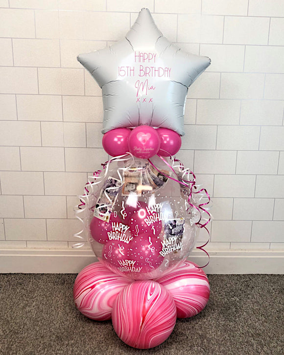 COLLECTION ONLY - Happy Birthday Print Gift Balloon Topped with White Personalised Star