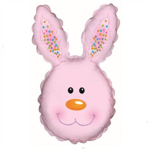 COLLECTION ONLY - Pink Bunny Head Foil Balloon Filled with Helium & Dressed with Ribbon & Weight
