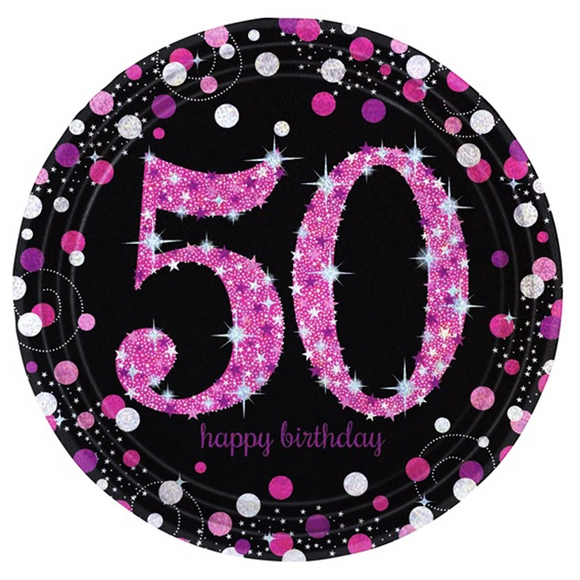 Pink Celebration 50th Birthday Paper Plate (8/Pk)