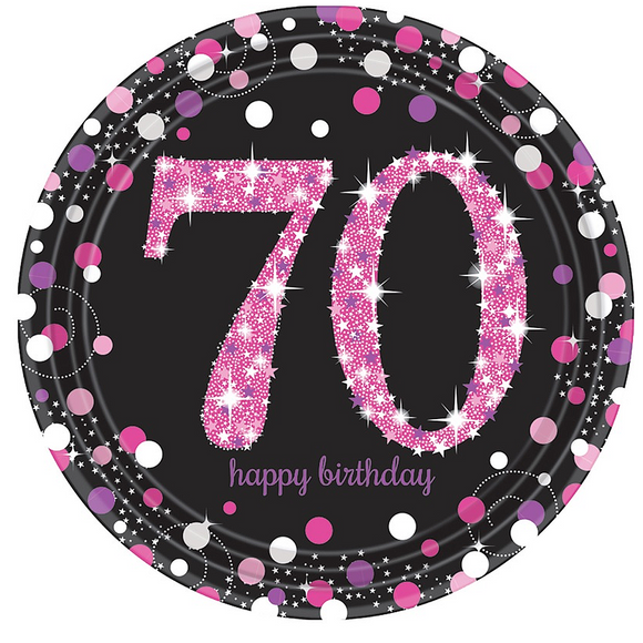 Pink Celebration 70th Birthday Paper Plate (8/Pk)