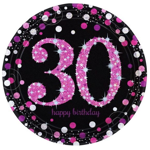 Pink Celebration 30th Birthday Paper Plate (8/Pk)