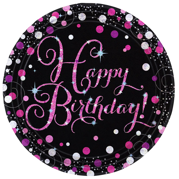 Pink Celebration Happy Birthday Paper Plate (8/Pk)
