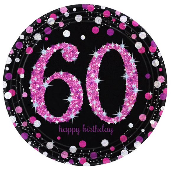 Pink Celebration 60th Birthday Paper Plate (8/Pk)