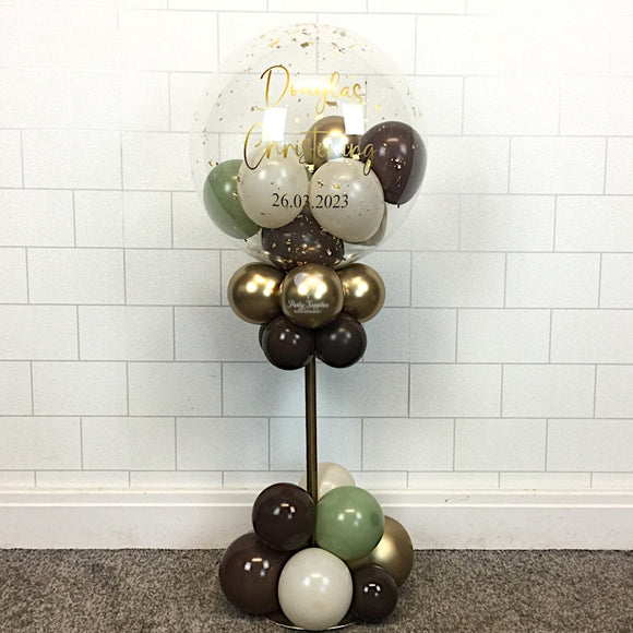COLLECTION ONLY - Table Tower, Brown, Gold, Green & Cream Balloons, Gold Leaf, Gold Message