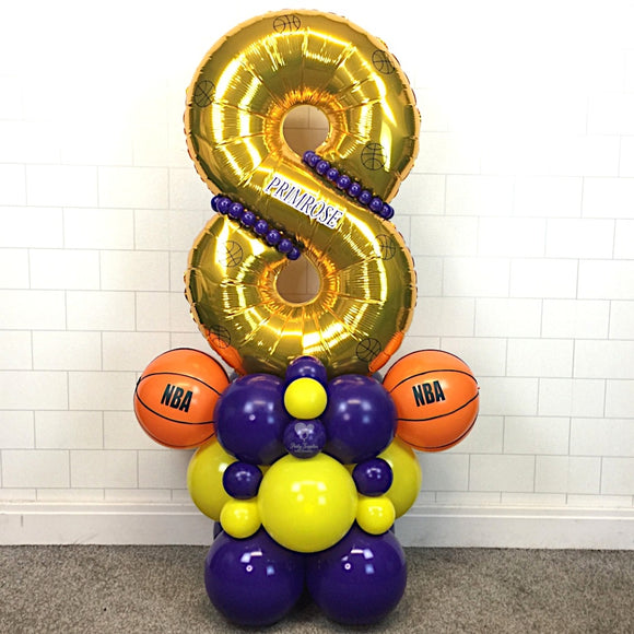 COLLECTION ONLY - BASKETBALL Gold Number Tower Personalised with a Name & Basketballs