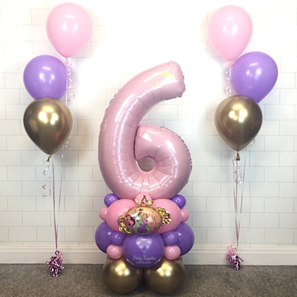 COLLECTION ONLY - Pink Number Tower Personalised with a Name & 2 Latex Balloon Clusters