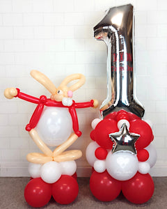 COLLECTION ONLY - RABBIT Red Number Tower Personalised with a Name & Rabbit Balloon Buddie