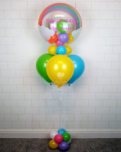 COLLECTION ONLY - Rainbow Bubble - Rainbow Coloured Balloons - Pink Message & Balloon Collar, Dressed with a 3 Balloon Pyramid & Balloon Base