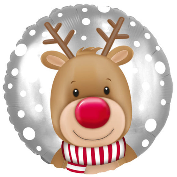 COLLECTION ONLY - 1 Reindeer Standard Foil Balloon Filled with Helium & Dressed with Ribbon & Weight