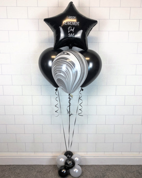 COLLECTION ONLY -  Black & Marble Pyramid Balloon Cluster & 1 Personalised Star & Balloon Base