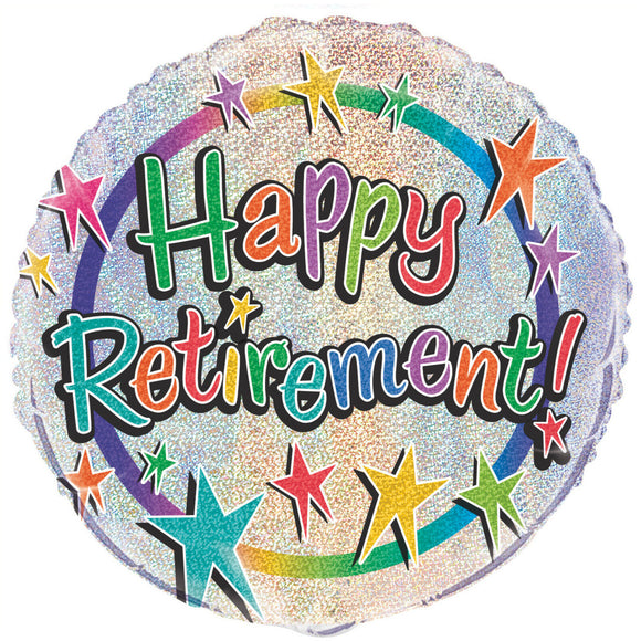 COLLECTION ONLY - 1 Happy Retirement Standard Foil Balloon Filled with Helium & Dressed with Ribbon & Weight