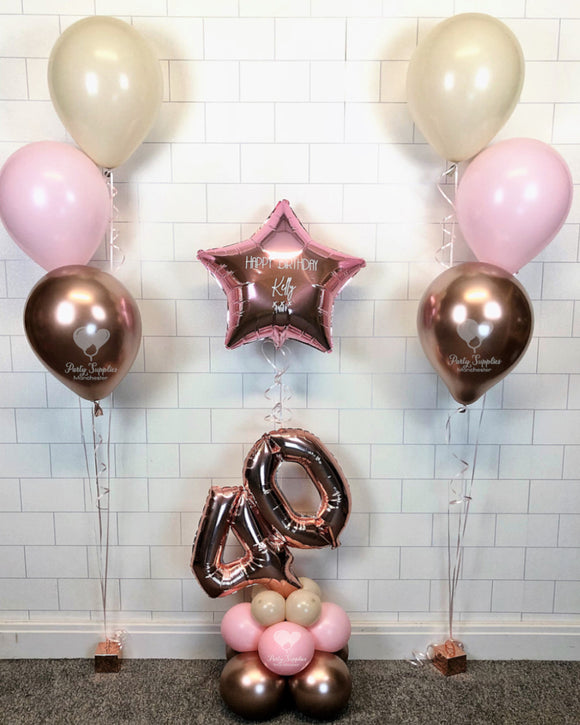 COLLECTION ONLY - ROSE GOLD HAPPY BIRTHDAY - Personalised Rose Gold Table Tower & 2 Sets of Clusters